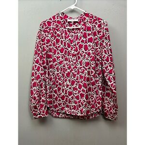 JONES STUDIO SEPARATES Blouse Womens Medium Pink White Black Circle Print